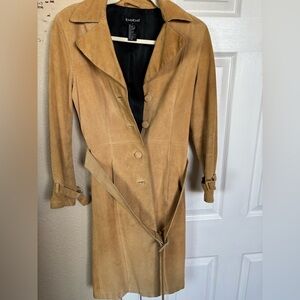 bebe Camel Suede Trench Coat with Belt